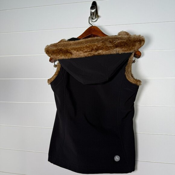 Marmot Black Soft Shell Vest With Faux Fur Hood Women's SIZE SMALL - Picture 7 of 7